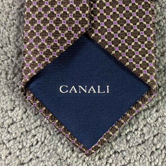 Canali Designer Necktie Tie Silk Made in Italy Brown Purple Width 3.75" - Picture 4 of 6